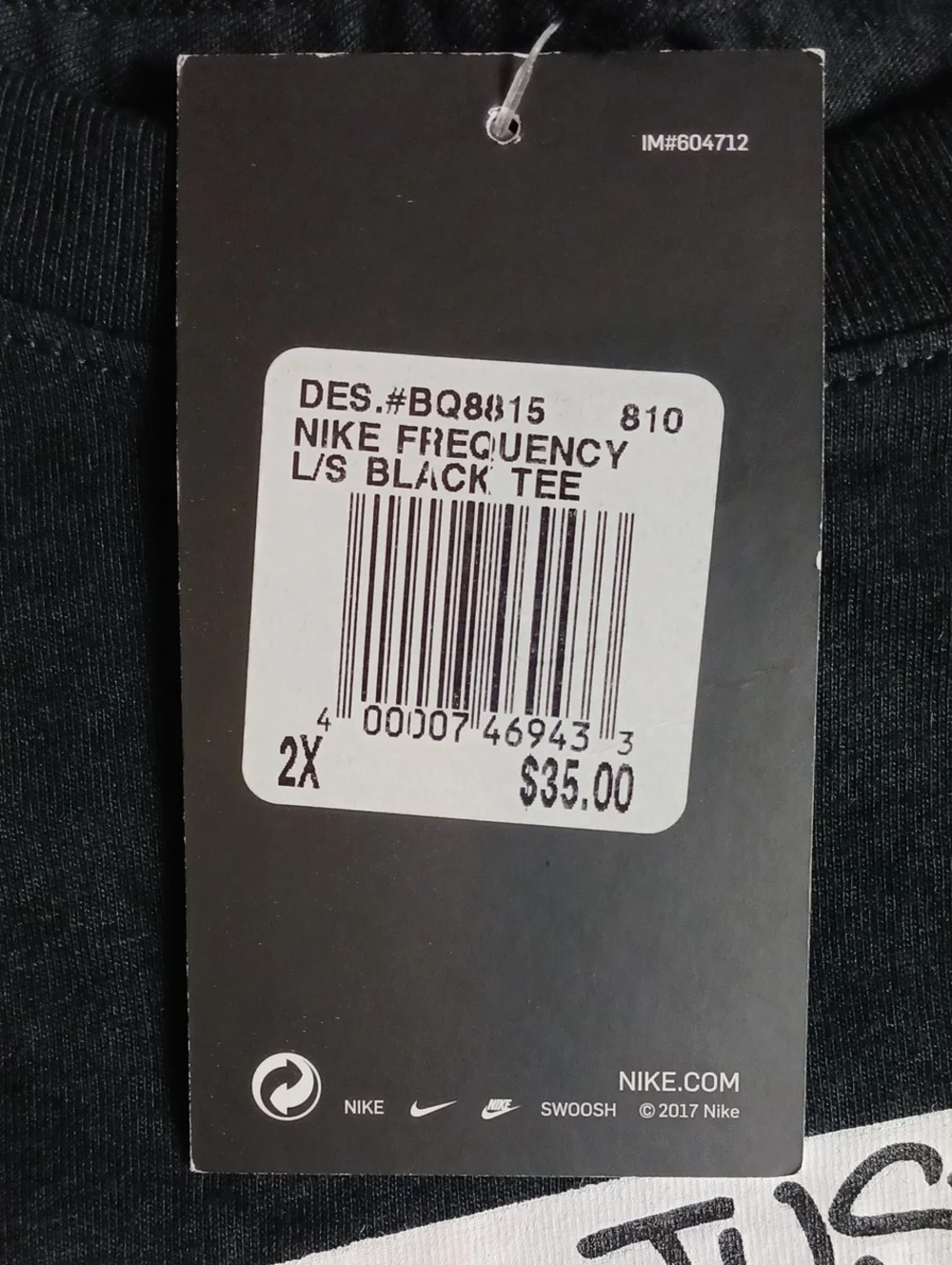 Nike Frequency Black Long Sleeve Tee Just Do It Sleeve Graphic Athletic Size XXL